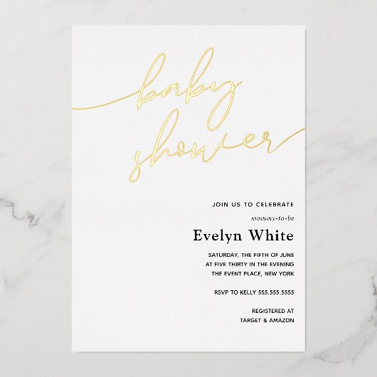 Invitation En Aluminium Baby shower de calligraphie moderne (Recto)