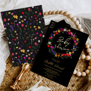 Invitation En Aluminium Baby shower de fleurs sauvages chics et vives