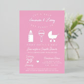 Invitation En Aluminium Baby shower de roseau et de rouleau rose Shake (Debout devant)