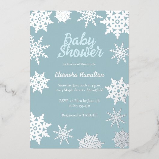 Invitation En Aluminium Baby shower d'hiver (Recto)