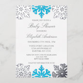 Invitation En Aluminium Baby shower d'hiver Silver Blue Snowflake (Recto)