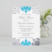 Invitation En Aluminium Baby shower d'hiver Silver Blue Snowflake (Debout devant)
