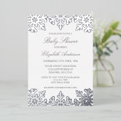 Invitation En Aluminium Baby shower d'hiver Silver Snowflake (Debout devant)