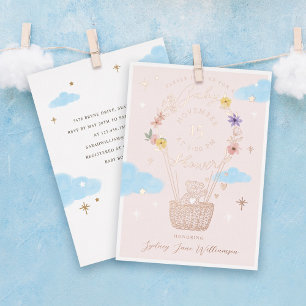 Invitation En Aluminium Baby shower d'ours en peluche rose Floral à air ch