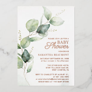 Invitation En Aluminium Baby Shower Élégant Aquarelle Eucalyptus