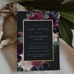 Invitation En Aluminium Baby shower en fleurs de prune