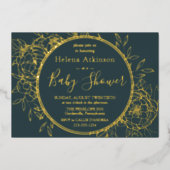 Invitation En Aluminium Baby shower en toile pivoine moderne Turquoise fon (Recto)