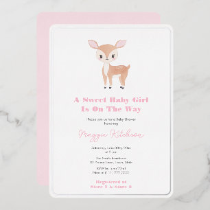 Invitation En Aluminium Baby Shower Fille Bicheau Aquarelle Fête Pour Bébé