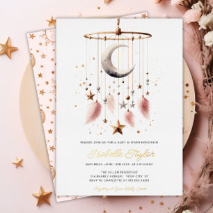 Invitation En Aluminium Baby Shower Fille Céleste Bohème Doré Outre Lune