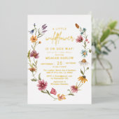 Invitation En Aluminium Baby shower fille Fleur sauvage Gold Foil (Debout devant)