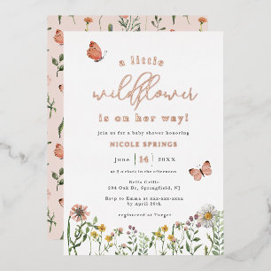 Invitation En Aluminium Baby Shower Fleur Sauvage Rose Gold