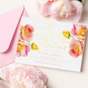 Invitation En Aluminium Baby Shower Fleurs Élégantes Rose Pêche