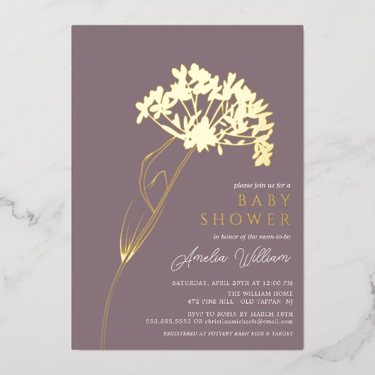 Invitation En Aluminium Baby shower floral de Mauve (Recto)