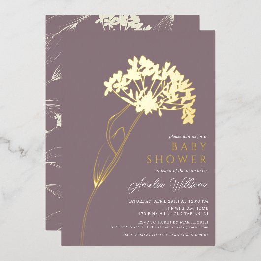 Invitation En Aluminium Baby shower floral de Mauve (Recto/Verso)