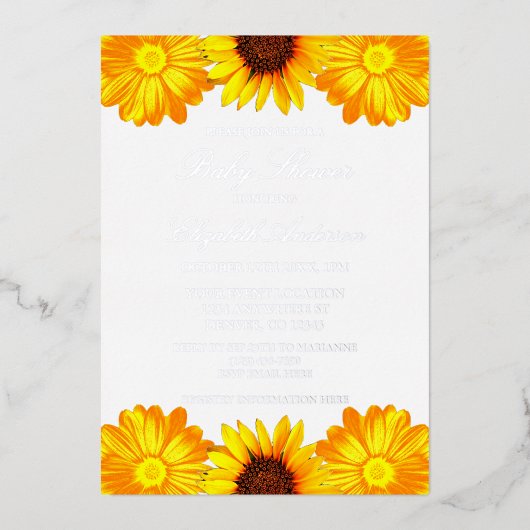 Invitation En Aluminium Baby shower floral de tournesol d'automne (Recto)