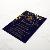 Invitation En Aluminium Baby shower floral moderne bleu marine et or (Rotation)