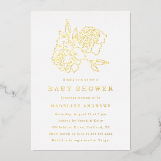 Invitation En Aluminium Baby shower Floral Or Moderne (Recto)