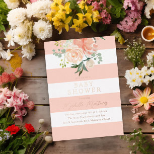 Invitation En Aluminium Baby shower floral rayé roux Rose or