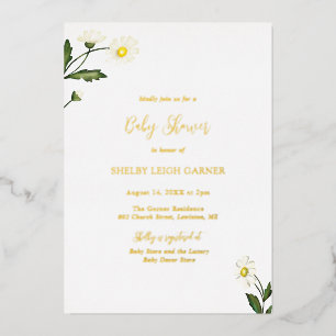 Invitation En Aluminium Baby shower Floral Rustique Blanc