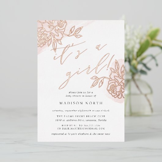 Invitation En Aluminium Baby shower floral Secret Garden (Debout devant)