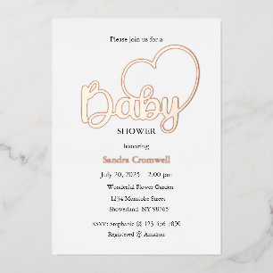 Invitation En Aluminium Baby shower Foil Invitation, Script, Coeur