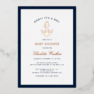 Invitation En Aluminium Baby Shower Garçon Ancre de Marine