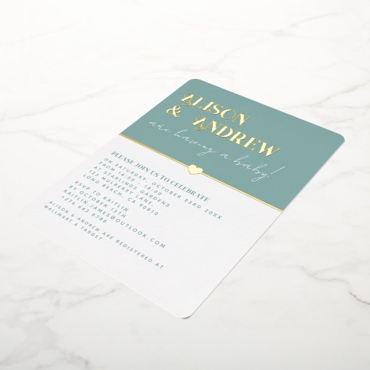 Invitation En Aluminium Baby shower Garçon moderne Blue et Gold Couple (Rotation)