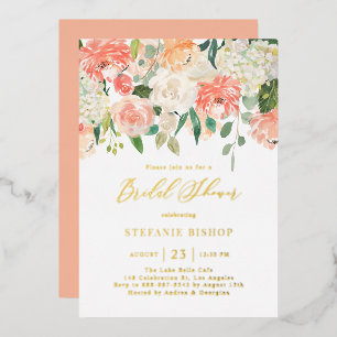 Invitation En Aluminium Baby Shower Mariage Fleurs Aquarelle Pêche et Ivoi
