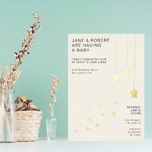 Invitation En Aluminium Baby shower minimaliste moderne Champagne & Etoile