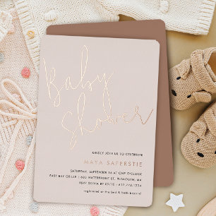 Invitation En Aluminium Baby-Shower Minimaliste Taupe et Blush Poussiéreux