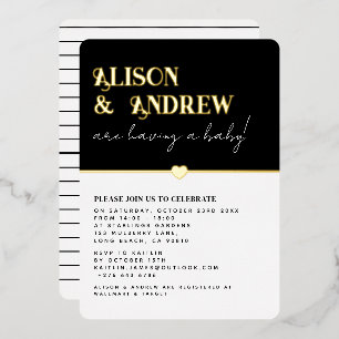 Invitation En Aluminium Baby shower moderne Black White et Gold Couple