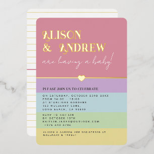 Invitation En Aluminium Baby shower moderne Rainbow et Gold Couple