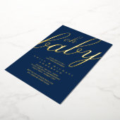 Invitation En Aluminium Baby shower moderne tout-en-1 en or FOIL Bleu (Rotation)