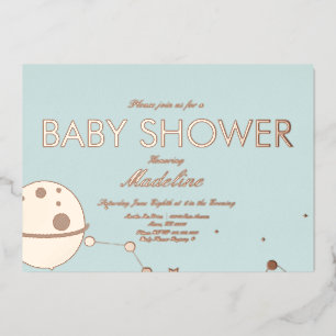 Invitation En Aluminium Baby Shower Moon and Stars Pressé sous Film Métall
