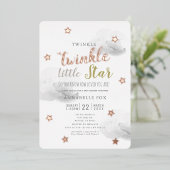 Invitation En Aluminium Baby shower nuages gris minuscule étoile (Debout devant)