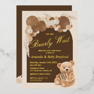 Invitation En Aluminium Baby Shower Ourson en Herbe de Pampa Bohème