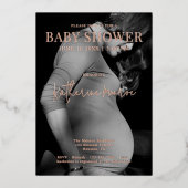 Invitation En Aluminium Baby shower photo moderne noir et blanc (Recto)