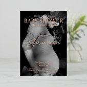 Invitation En Aluminium Baby shower photo moderne noir et blanc (Debout devant)
