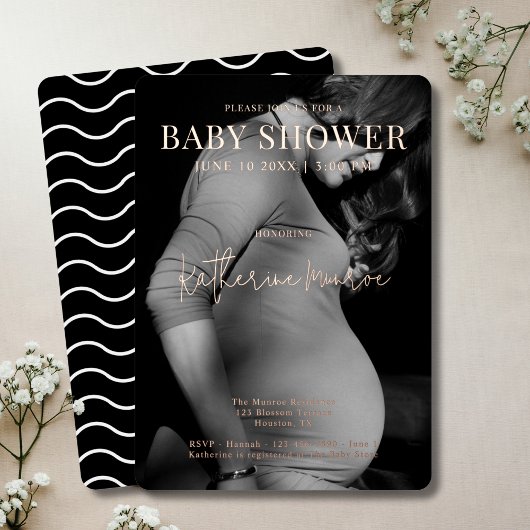 Invitation En Aluminium Baby shower photo moderne noir et blanc