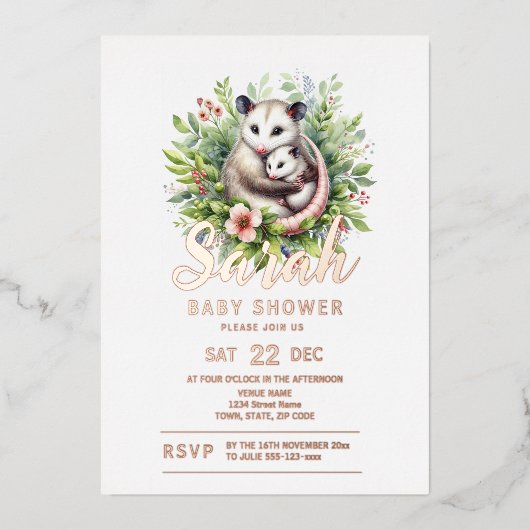 Invitation En Aluminium Baby shower Possum (Recto)