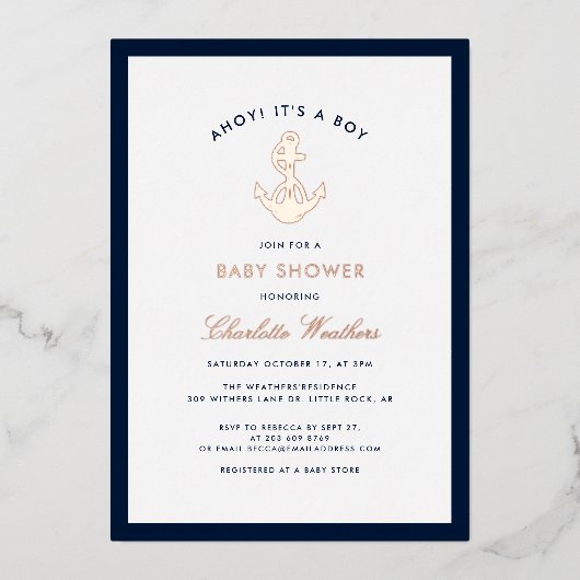 Invitation En Aluminium Baby shower pour Ancres nautiques (Recto)