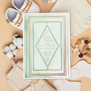 Invitation En Aluminium Baby-Shower Romantique Antique Livre Vert Menthe