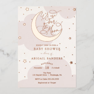 Invitation En Aluminium Baby Shower Rose Bébé sous la Lune Dorée