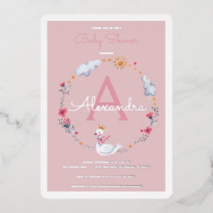 Invitation En Aluminium Baby shower rose cygne