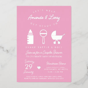 Invitation En Aluminium Baby Shower Rose Faites Trembler et Rouler