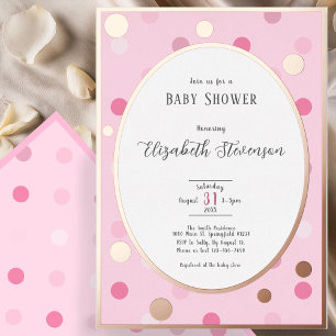 Invitation En Aluminium Baby Shower Rose Gold Points Roses Bébé Fille Clas