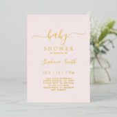 Invitation En Aluminium Baby shower rose vif simple réel (Debout devant)