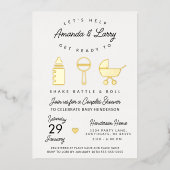 Invitation En Aluminium Baby shower Shake Rattle et Roll (Recto)