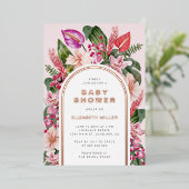 Invitation En Aluminium Baby shower tropical rose (Debout devant)