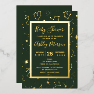 Invitation En Aluminium Baby shower vert étoile de constellation cardiaque